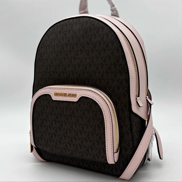 Michael Kors Medium Jaycee Zip Packet Backpack Brown/Light Pink - Picture 3 of 14